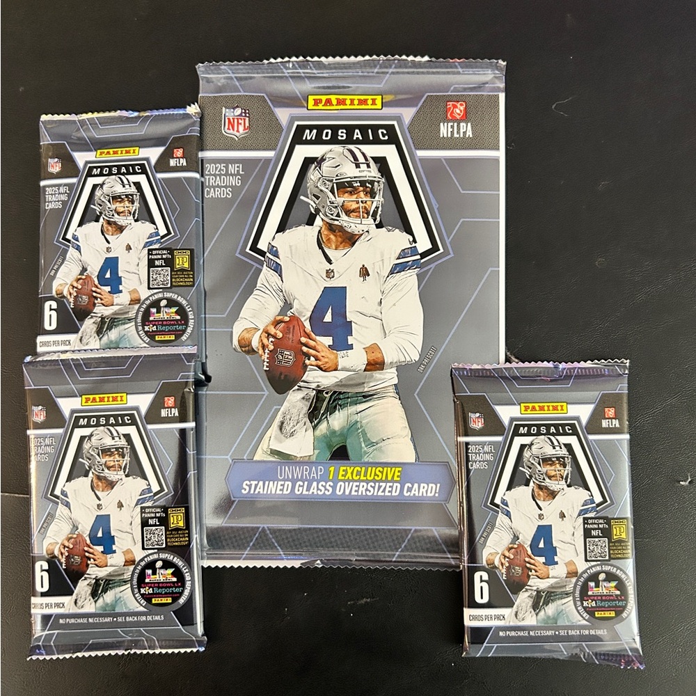 2025 Panini Mosaic NFL Football Blaster 3 packs of 6 cards  & 1 oversized card